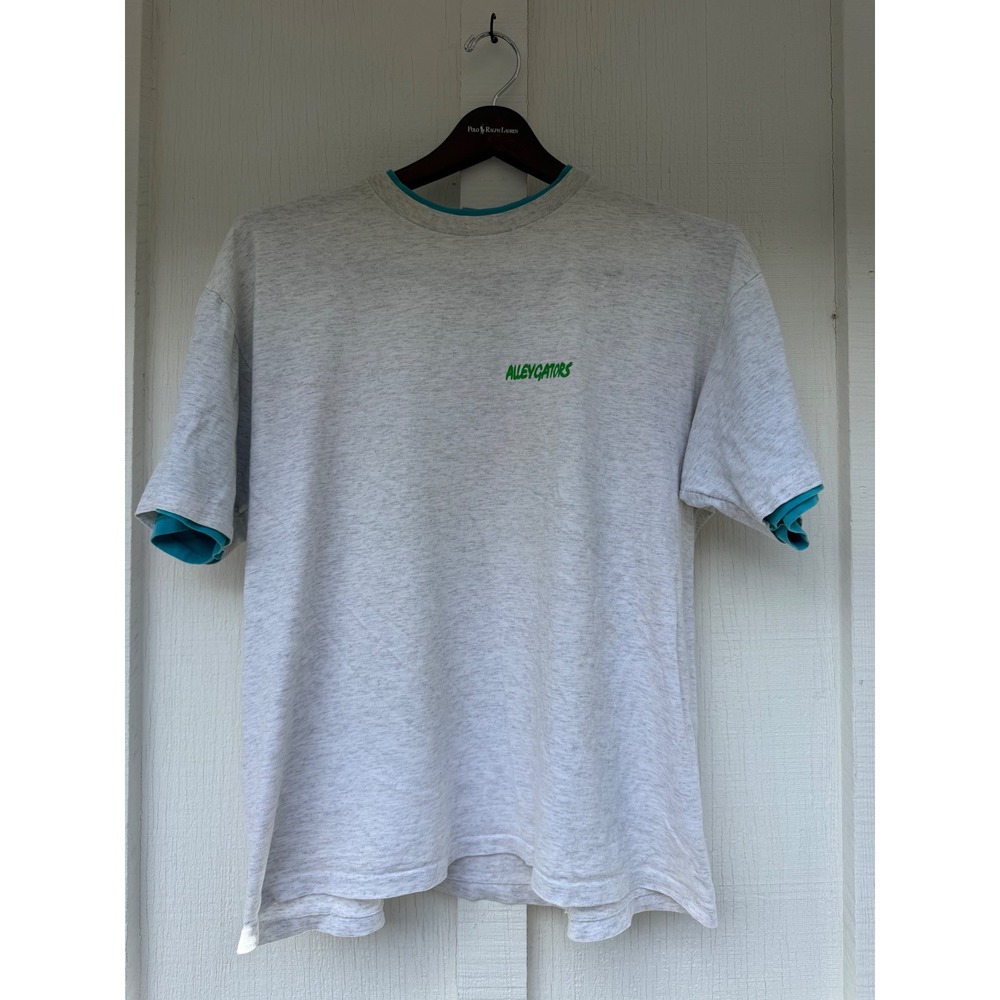 Vintage 90s Oneita Shirt XL Made in USA Double Collar Alleygators Bowling sz XL